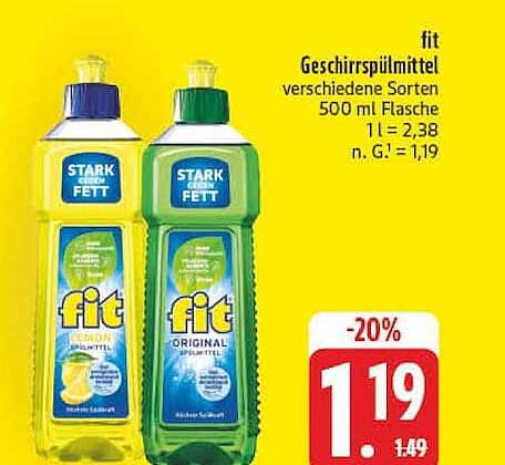 fit Geschirrspülmittel verschiedene Sorten 500 ml Flasche