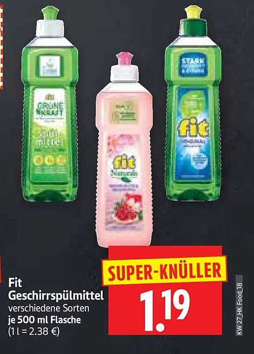 Fit Geschirrspülmittel verschiedene Sorten je 500 ml Flasche (1 l = 2.38 €)