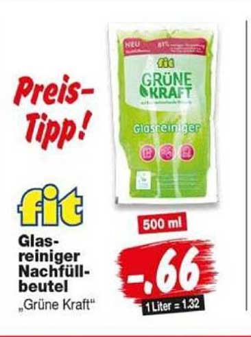 fit Glasreiniger Nachfüllbeutel „Grüne Kraft“