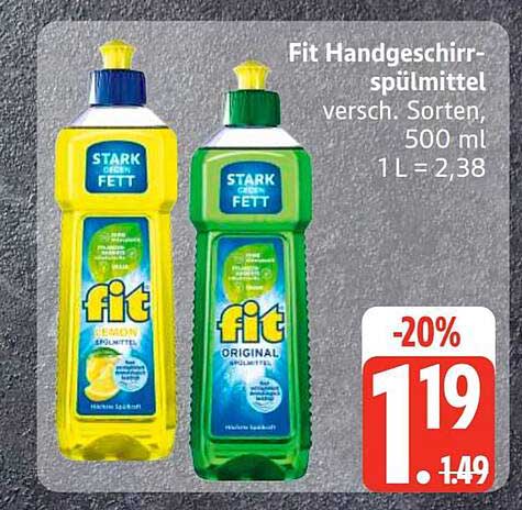 Fit Handgeschirr-spülmittel versch. Sorten, 500 ml 1L = 2,38