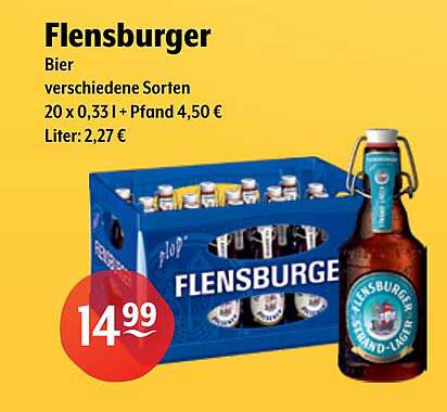 Flensburger Bier verschiedene Sorten 20 x 0,33 l + Pfand 4,50 € Liter: 2,27 €