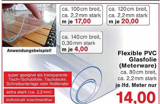 Flexible PVC Glasfolie (Meterware)