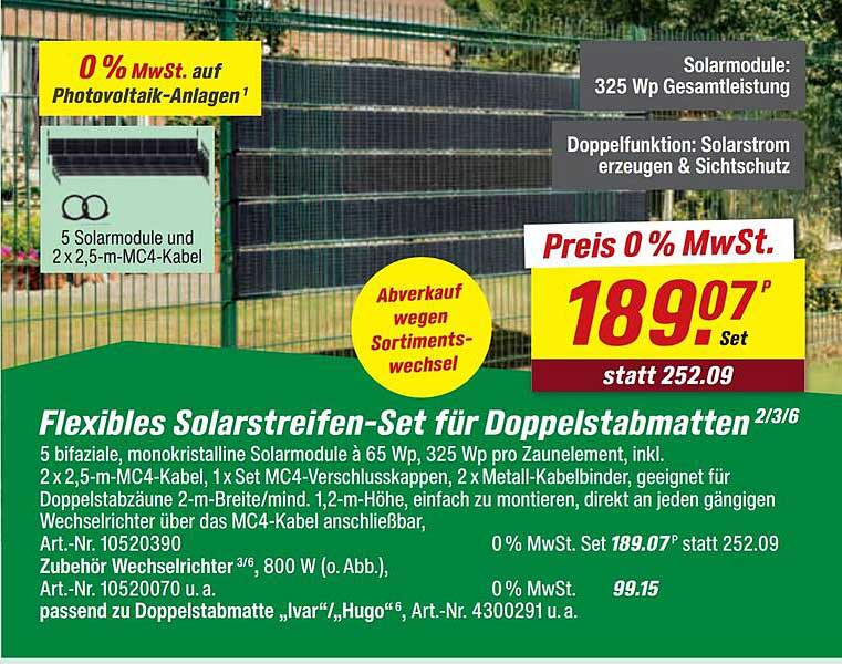 Flexibles Solarstreifen-Set für Doppelstabmatten