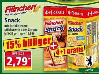 Flinchen Das Knusper-Brot Snack mit Schokocreme, Milchcreme oder Zitrone je 5x35 g (1 kg = 15,94)