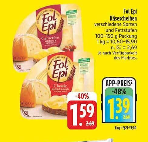 Fol Epi Käsescheiben verschiedene Sorten und Fettstufen