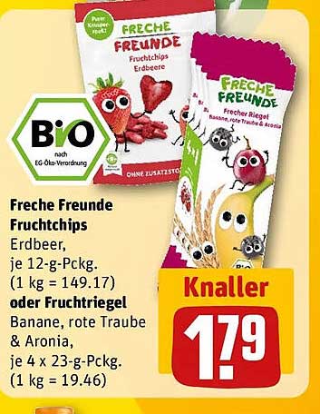 Freche Freunde Fruchtchips Erdbeer, oder Fruchtriegel Banane, rote Traube & Aronia