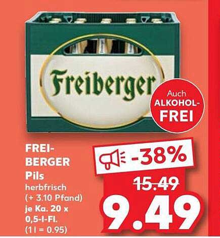 FREI-BERGER Pils herbfrisch (+ 3.10 Pfand) je Ka. 20 x 0,5-l-Fl. (1 l = 0.95)