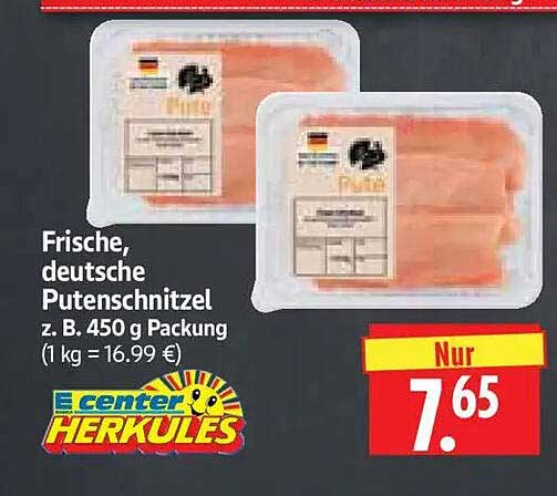 Frische, deutsche Putenschnitzel z. B. 450 g Packung (1 kg = 16.99 €)