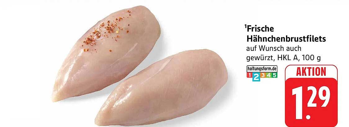 Frische Hähnchenbrustfilets auf Wunsch auch gewürzt, HKL A, 100 g