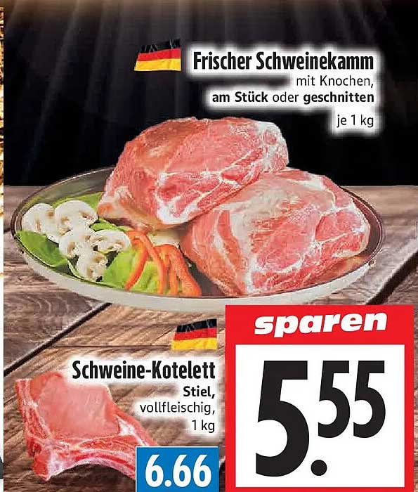 Frischer Schweinekamm mit Knochen, am Stück oder geschnitten je 1 kg