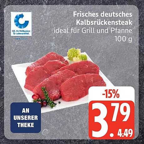 Frisches deutsches Kalbsrückensteak ideal für Grill und Pfanne 100 g