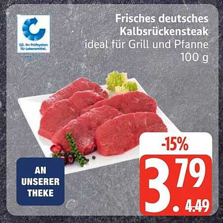Frisches deutsches Kalbsrückensteak ideal für Grill und Pfanne 100 g
