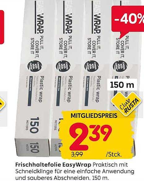 Frischhaltefolie EasyWrap Praktisch mit Schneidklinge für eine einfache Anwendung und sauberes Abschneiden. 150 m.