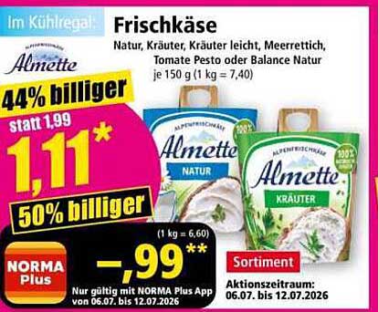 Frischkäse Natur, Kräuter, Kräuter leicht, Meerrettich, Tomate Pesto oder Balance Natur je 150 g