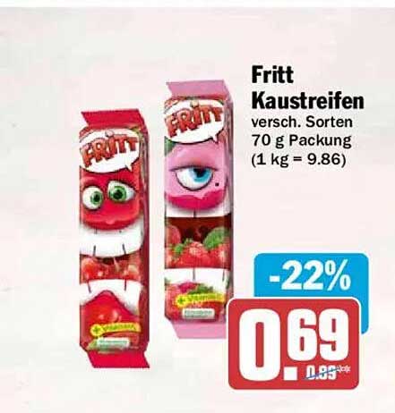 Fritt Kaustreifen versch. Sorten 70 g Packung (1 kg = 9.86)