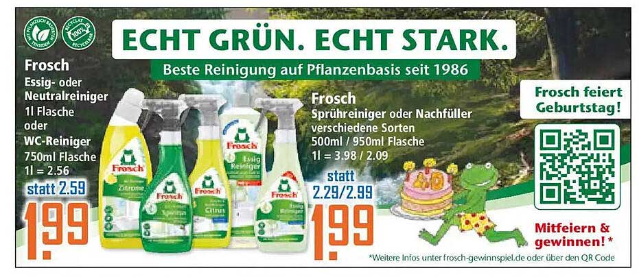 Frosch Essig- oder Neutralreiniger 1l Flasche oder WC-Reiniger 750ml Flasche