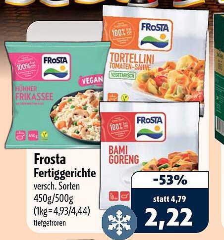 Frosta Fertiggerichte versch. Sorten 450g/500g (1kg=4,93/4,44) tiefgefroren