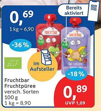 Fruchtbar Fruchtpüree versch. Sorten 100 g