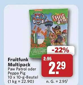Fruitfunk Multipack Paw Patrol oder Peppa Pig 10 x 10-g-Beutel (1 kg = 22.90)