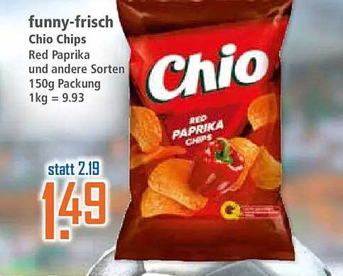 funny-frisch Chio Chips Red Paprika und andere Sorten 150g Packung 1kg = 9.93