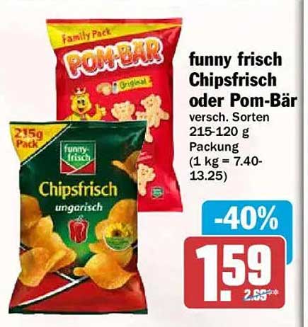 funny frisch Chipsfrisch oder Pom-Bär versch. Sorten 215-120 g Packung