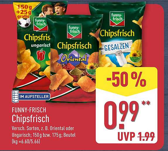 FUNNY-FRISCH Chipsfrisch Versch. Sorten, z. B. Oriental oder Ungarisch; 150 g bzw. 175 g; Beutel (kg = 6.60/5.66)