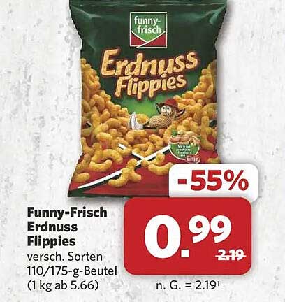 Funny-Frisch Erdnuss Flippies versch. Sorten 110/175-g-Beutel (1 kg ab 5.66)