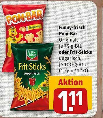Funny-frisch Pom-Bär Original, je 75-g-Btl. oder Frit-Sticks ungarisch, je 100-g-Btl. (1 kg = 11.10)