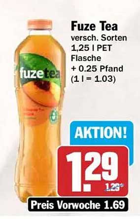 Fuze Tea versch. Sorten 1,25 l PET Flasche + 0.25 Pfand (1 l = 1.03)