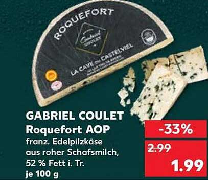 GABRIEL COULET Roquefort AOP franz. Edelpilzkäse aus roher Schafsmilch, 52 % Fett i. Tr. je 100 g