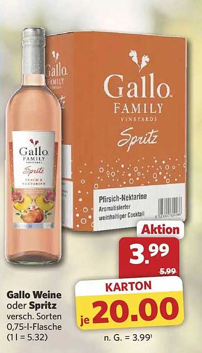Gallo Weine oder Spritz versch. Sorten 0,75-l-Flasche (1 l = 5.32)