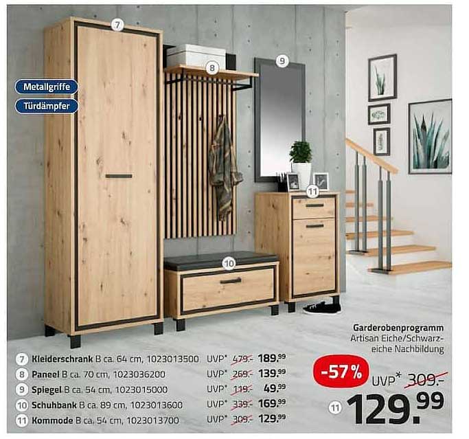 Garderobenprogramm Artisan Eiche/Schwarz-eiche Nachbildung
