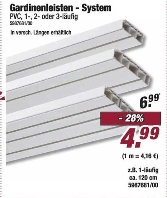 Gardinenleisten - System PVC, 1-, 2- oder 3-läufig