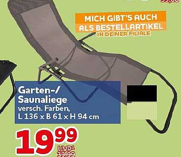 Garten-/Saunaliege versch. Farben L 136 x B 61 x H 94 cm