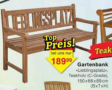Gartenbank »Lieblingsplatz«, Teakholz (C-Grade), 150x66x89 cm (BxTxH)