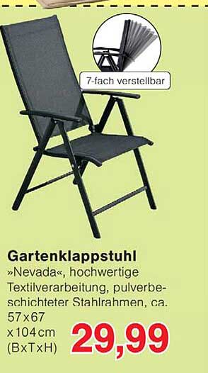 Gartenklappstuhl »Nevada«, hochwertige Textilverarbeitung, pulverbeschichteter Stahlrahmen, ca. 57×67 x 104cm (BxTxH)