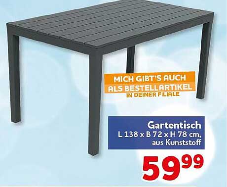 Gartentisch L 138 x B 72 x H 78 cm, aus Kunststoff