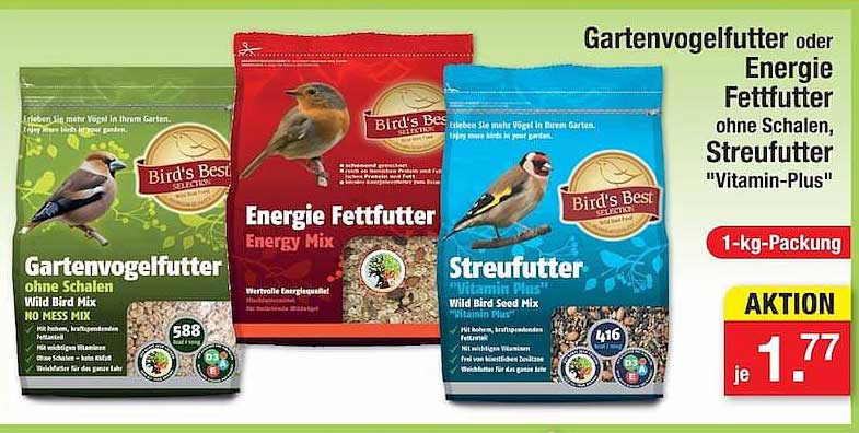 Gartenvogelfutter oder Energie Fettfutter ohne Schalen, Streufutter "Vitamin-Plus"