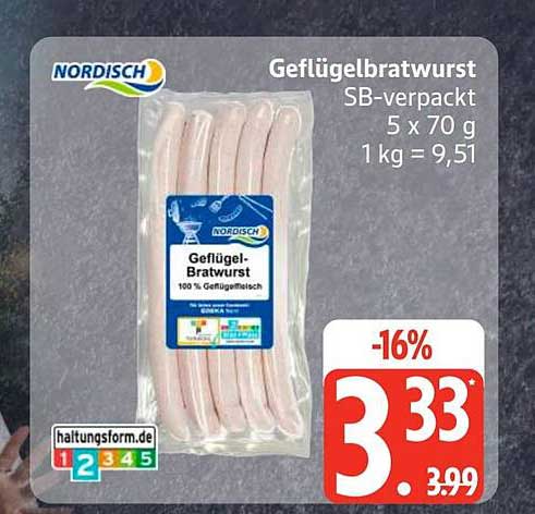 Geflügelbratwurst SB-verpackt 5 x 70 g 1 kg = 9,51