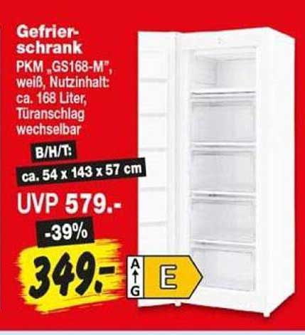 Gefrierschrank PKM „GS168-M“, weiß, Nutzinhalt: ca. 168 Liter, Türanschlag wechselbar