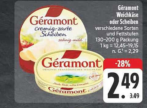 Géramont Weichkäse oder Scheiben verschiedene Sorten und Fettstufen 130–200 g Packung