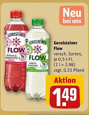 Gerolsteiner Flow versch. Sorten, je 0,5-l-Fl. (1 l = 2.98) zzgl. 0.25 Pfand