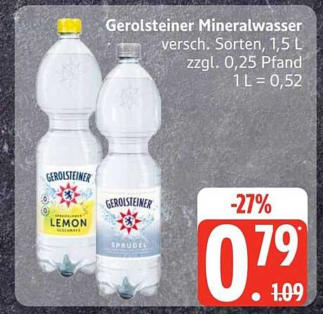 Gerolsteiner Mineralwasser versch. Sorten, 1,5 L zzgl. 0,25 Pfand