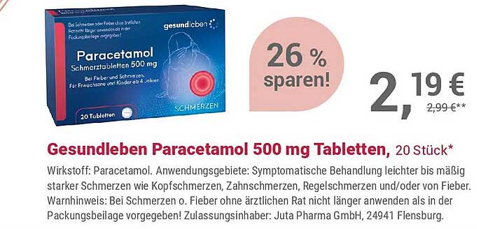 Gesundleben Paracetamol 500 mg Tabletten, 20 Stück*
