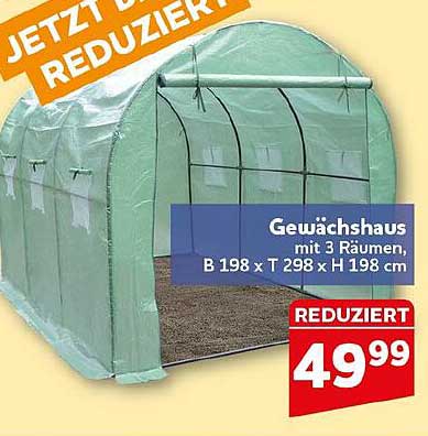Gewächshaus mit 3 Räumen, B 198 x T 298 x H 198 cm