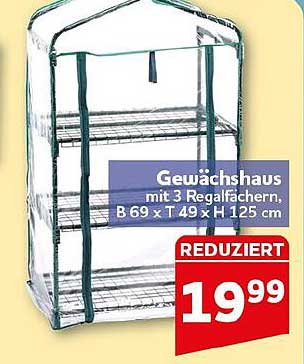Gewächshaus mit 3 Regalfächern, B 69 x T 49 x H 125 cm