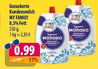 Gezuckerte Kondensmilch MY FAMILY 8,5% Fett 350 g, 1 kg = 2,83 €