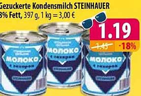 Gezuckerte Kondensmilch STEINHAUER 8% Fett, 397 g, 1 kg = 3,00 €