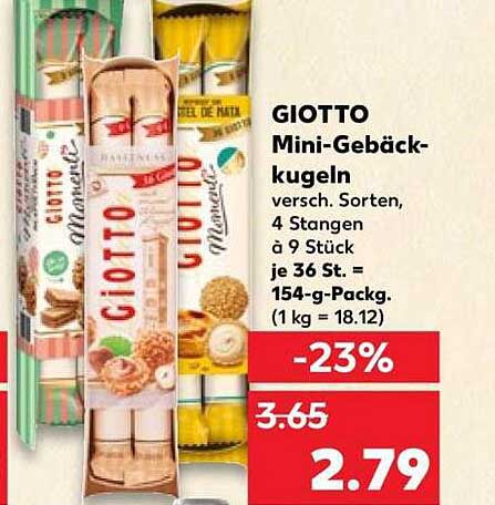 GIOTTO Mini-Gebäck-kugeln versch. Sorten, 4 Stangen à 9 Stück je 36 St. = 154-g-Packg. (1 kg = 18.12)