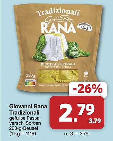Giovanni Rana Tradizionali gefüllte Pasta versch. Sorten 250-g-Beutel